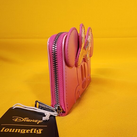 Loungefly Disney Minnie Mouse Pink Iridecent Ears Bow Confetti Zip Wallet NEW - Picture 4 of 13